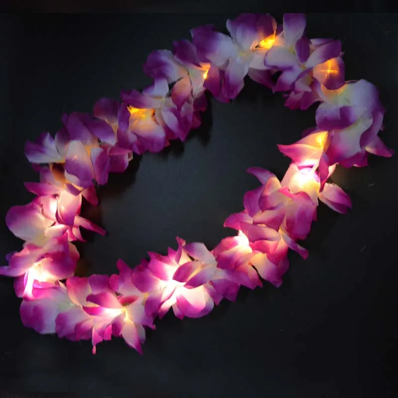 Светильник со светящимися цветами Гавайи Луау, ожерелье леи хула, гирлянда, венок для женщин и девушек, нарядное неоновое платье, вечерние, свадебные, карнавальные