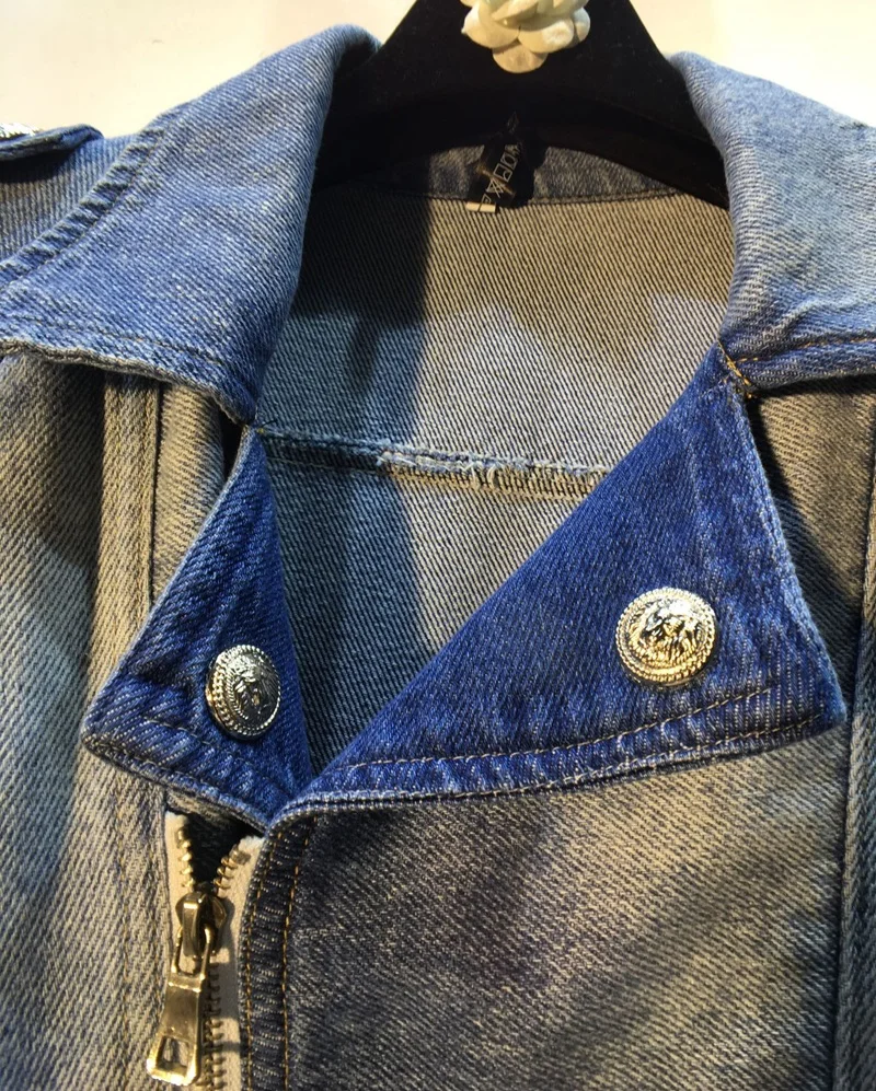 

New Holes Tassel Denim Jacket for Lady Streetwear Autumn 2020 Women's Ripped Fringe Off Shoulders High Waist Slim Coat Jackets