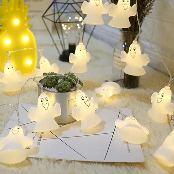 

2Pcs eters 20LED White Ghost String Lights Battery Ghost Festival Horror Light String Decor Halloween Props Outdoor