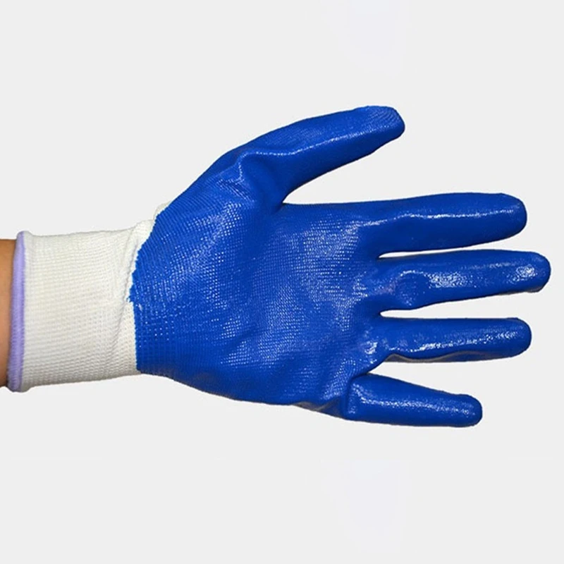 1pair Nitrile Labor Insurance Gloves Wear-resistant Non-slip Dipped Gloves White Gauze Blue Butyl Clear Rubber Gloves