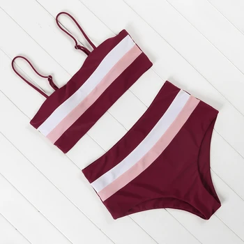 

High Waist Bikini 2020 Push Up Sexy Bathing Suit Female Striped Swimsuit Biquini Swimsuit Solid Bikini Set Swimwear Women
