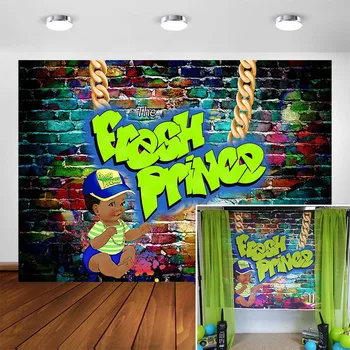 

Fresh Prince Baby Shower Backdrop Party Decoration Graffiti Wall Retro 90s The Fresh Prince Princess Photo Booth Background