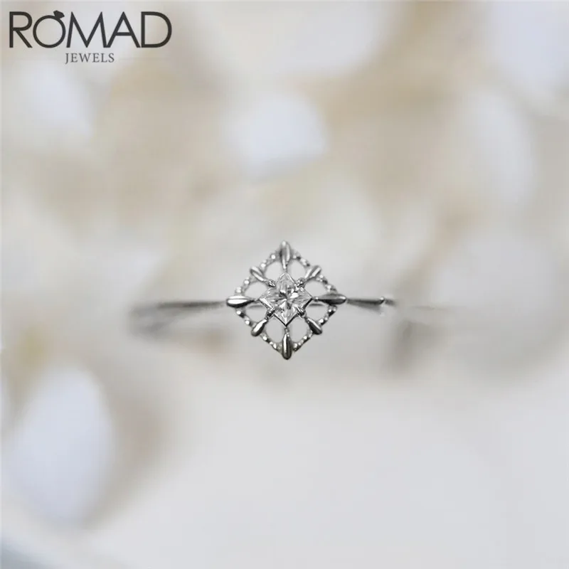 ROMAD Новое модное простое кольцо с кристаллами для женщин ювелирное женское Свадебный обручальный на палец кольца розовое золото изящное парное кольцо - Цвет основного камня: Silver