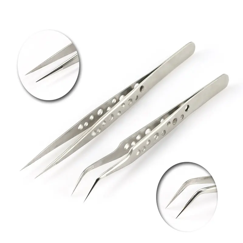 QIAO Tweezers Bend+Straight Stainless Steel Industrial Cross Stainless