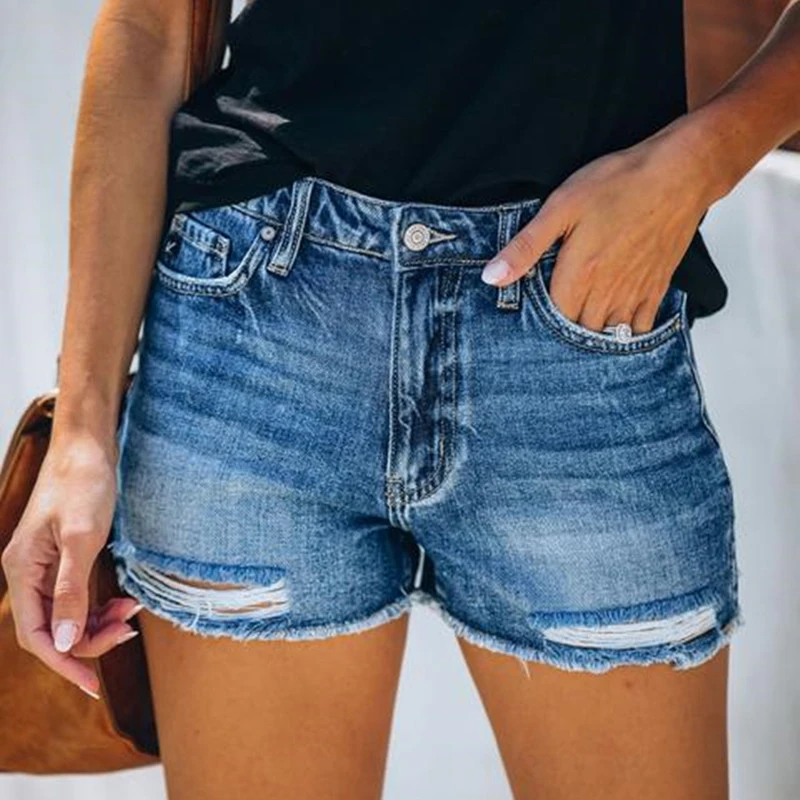 High Waisted Ripped Denim Shorts Mini Jeans for Teen Girls Lady Plus Size Bottoms Summer 2021