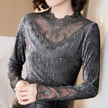 

Ladies blouse 2020 New Korean long sleeve Shirt women tops 4XL plus size mesh shirt woman blouses shirts clothes blusas