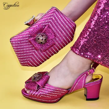 

Pretty fuchsia high heel sandal shoes with handbag set for wedding/party 688-10 Heel Height 6.5CM