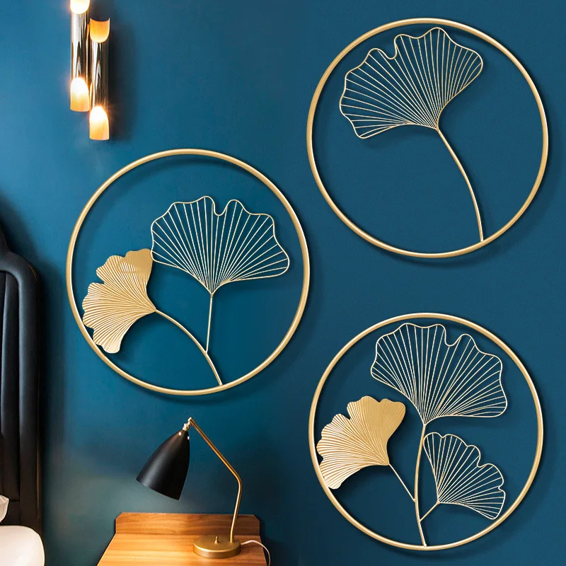 Nordic Luxury Ginkgo Leaf Wall Decors Creative Home Living Room Iron Art Gold Three-dimensional Hanging Painting 3pcs | Дом и сад