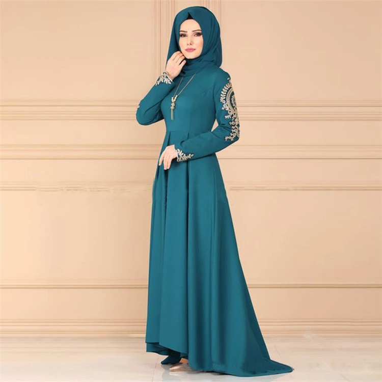 Дубай Стиль мусульманский хиджаб вышивка вечернее, макси Пелерина Тонкий Для женщин длинный рукав, мусульманский элегантные вечерние платья-кафтаны
