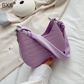

[BXX] Crocodile Pattern PU Leather Crossbody Bags For Women 2020 Summer Solid Color Shoulder Handbags Female Travel Bag HN092