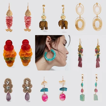 

2020 Newest ZA Vintage Natural Pearl Shell Earrings for Women Fashion Design Shell Fish Drop Earrings Statement Bohemian Jewelry