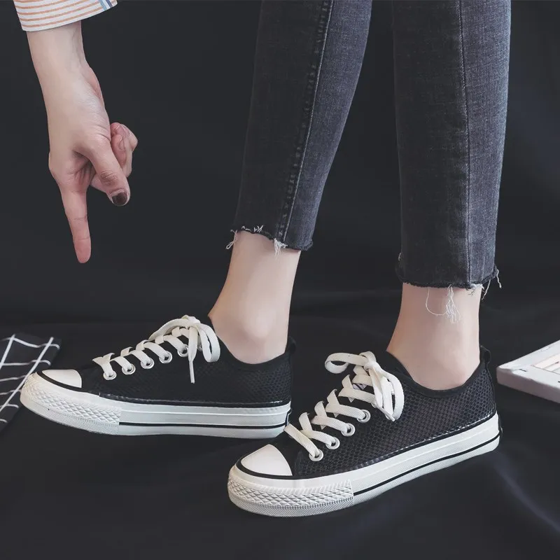 

Hollow Out Canvas Shoes Women Summer Sneakers Platform Casual Sports Shoe Women New Retro White Trainers Black Sneakers Flats