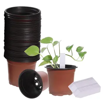 

100PCS Lightweight Plastic Plant Flower Pots Nursery Seedlings Pot Container Seed Starting Pots and 100PCS Plants Tags