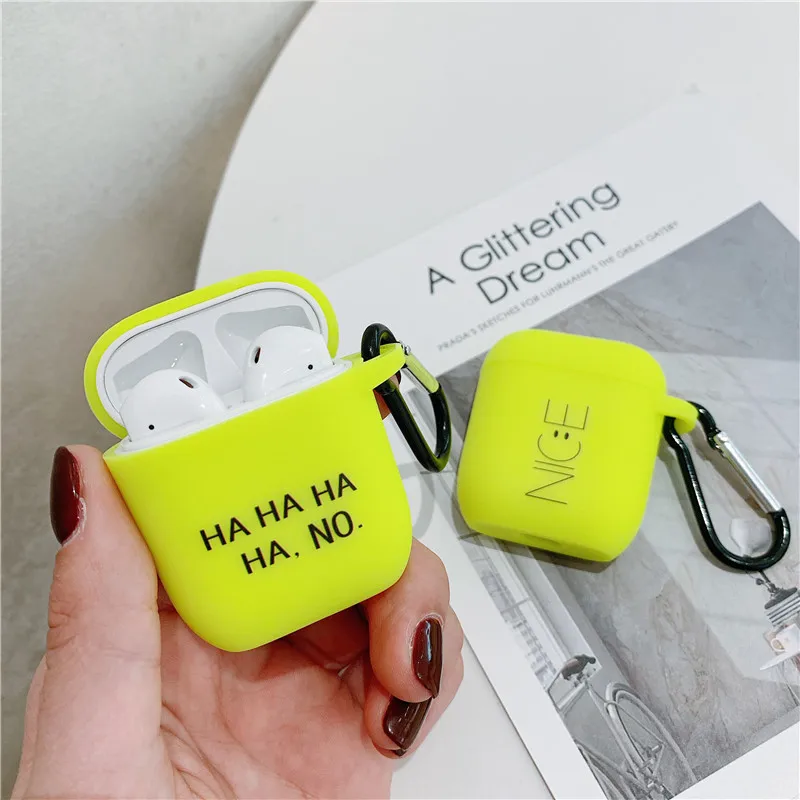 Модный флуоресцентный цветной простой чехол с надписью для Airpods, милый мультяшный bluetooth-наушник, защитный чехол для Airpod 2, мягкий чехол