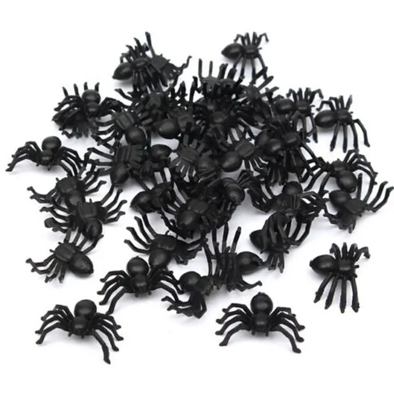 100pcs Plastic Black Spider Trick Toy Party Halloween Haunted House PropDecorH1 