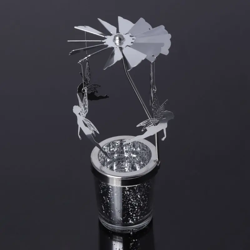 Вращающийся светильник для чая, металлический светильник для свечей, держатель для чая, карусель, украшение для дома E65B