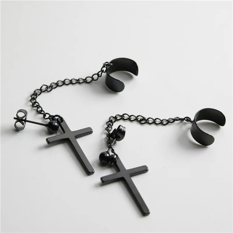 Cross earrings 1 Pc Punk Gothic Tassel Cross Stainless Steel Round Drop Earrings Women Men Fashion Party Punk Rock Jewelry