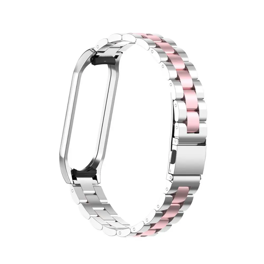 Браслет из нержавеющей стали для mi Band 4 3 сменный металлический ремешок наручные браслеты mi Band 3 ремешок для Xiaomi mi band 4+ металлический корпус - Цвет ремешка: silver pink