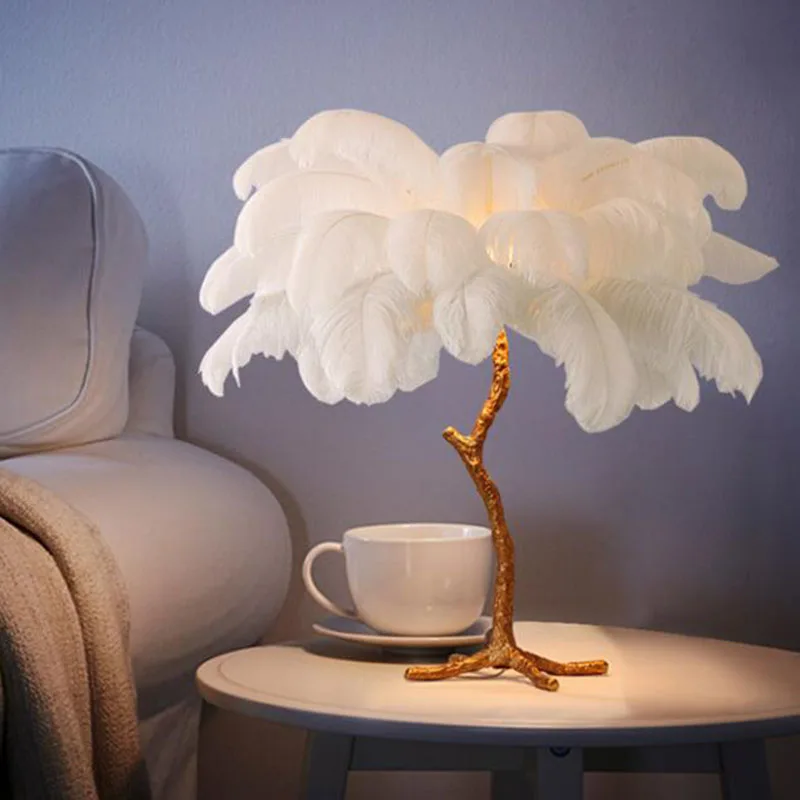 

European style feather table lamp modern lights copper lighting AC110V 220v gold table lamps for living room