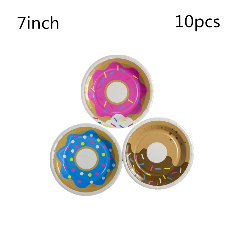 

OLOEY Donut Party Balloon Tableware Paper Plates Cups Napkins Banner Baby Shower 1st Birthday Party Decoration Supplies