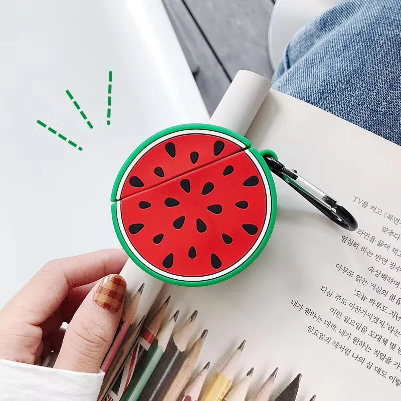 Watermelon Чехол для AirPods, милый, забавный, тост, булочка, арбуз, цветок, чехол для наушников для Apple Airpods 2, Мягкий защитный чехол с карабином - Цвет: Watermelon