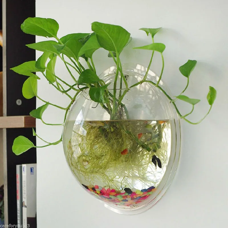 3D Acrylic Fish Bowl Plant Pot Wall Mounted Hanging Aquarium Transparent Fish Tank Flower Plant Vase Home Decoration 2 sizes