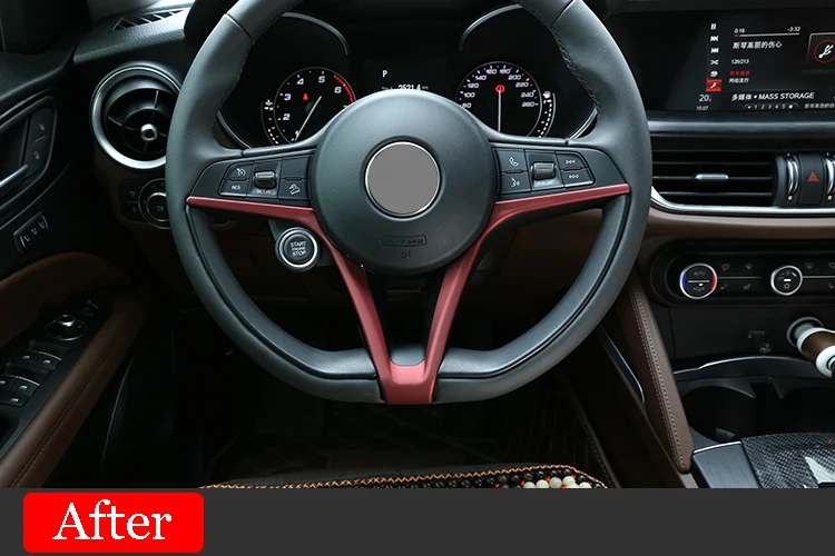 Для Alfa Romeo Stelvio Giulia автомобильные аксессуары красное углеродное волокно стиль ABS Автомобильное рулевое колесо V Форма украшение рамка отделка