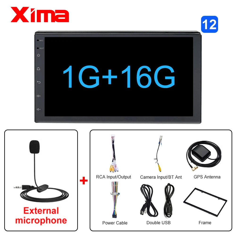 XIMA Android9.0 2Din Car Radio Multimedia Player " Universal RAM2G GPS Navigation Audio Player For Nissan Toyota Hyundai Polo - Цвет: 728-16-MIC