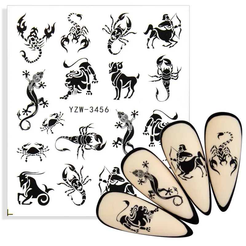 

New 3D Nail Sticker Cool Animal Insect Scorpion Stickers for Nails Foil Black Flower Green Leaf Design Fashion Manicure Stickers