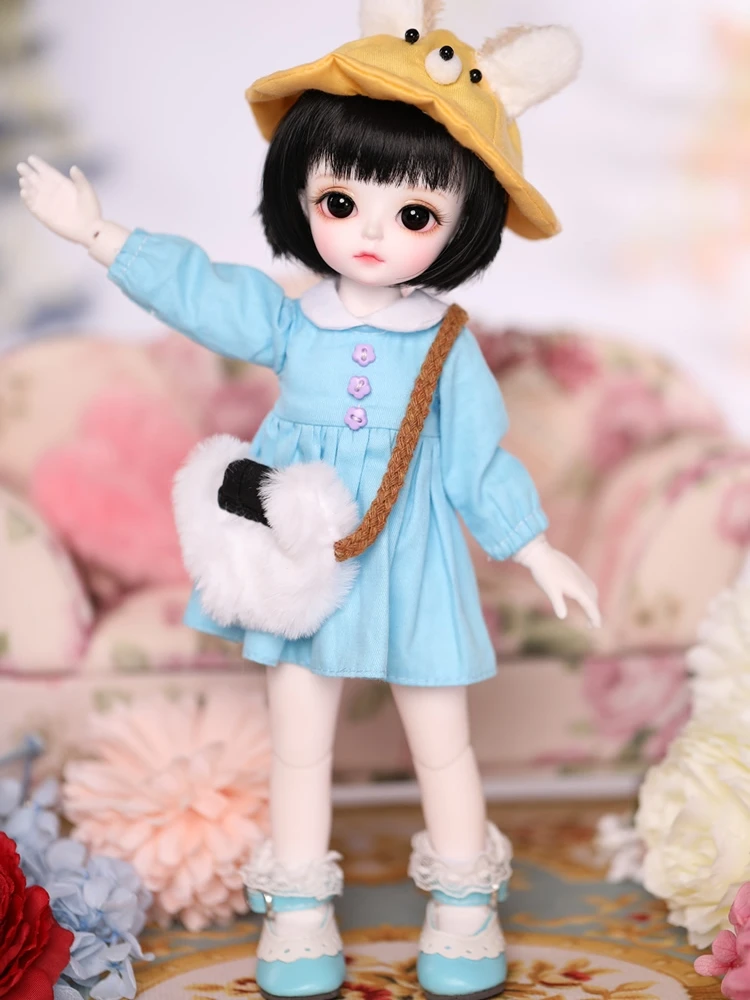 1/3, 1/4, 1/6, BJD, модное голубое платье с кукольным BJD/SD, одежда платье с кукольным рисунком для маленьких девочек шляпа+ одежда+ сумка