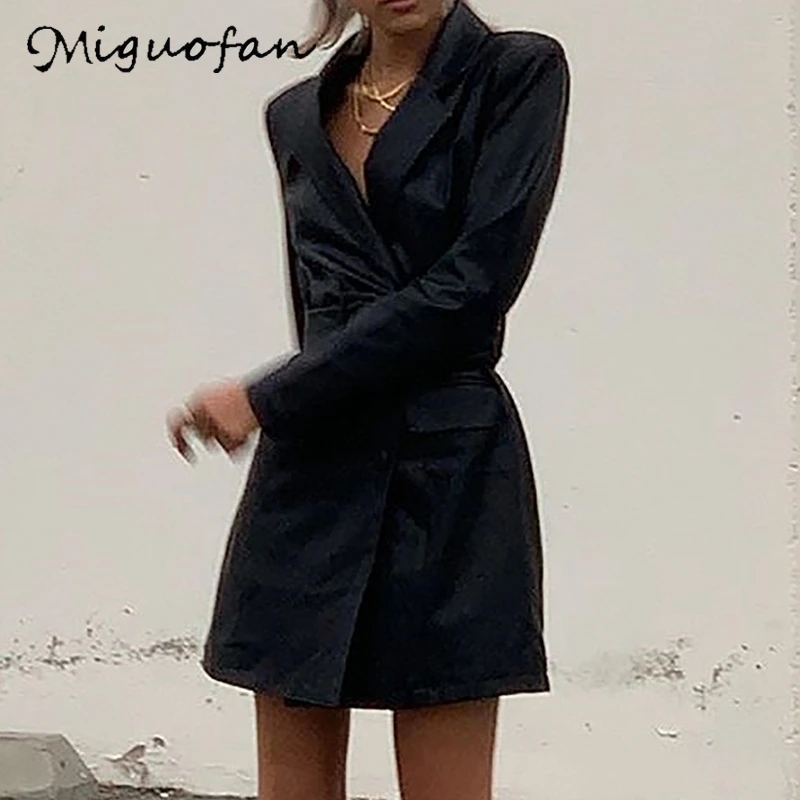 Miguofan женские блейзеры куртки с двумя пуговицами пальто пояс пиджаки в стиле ретро длинный рукав осень офисные женские блейзеры куртки пальто