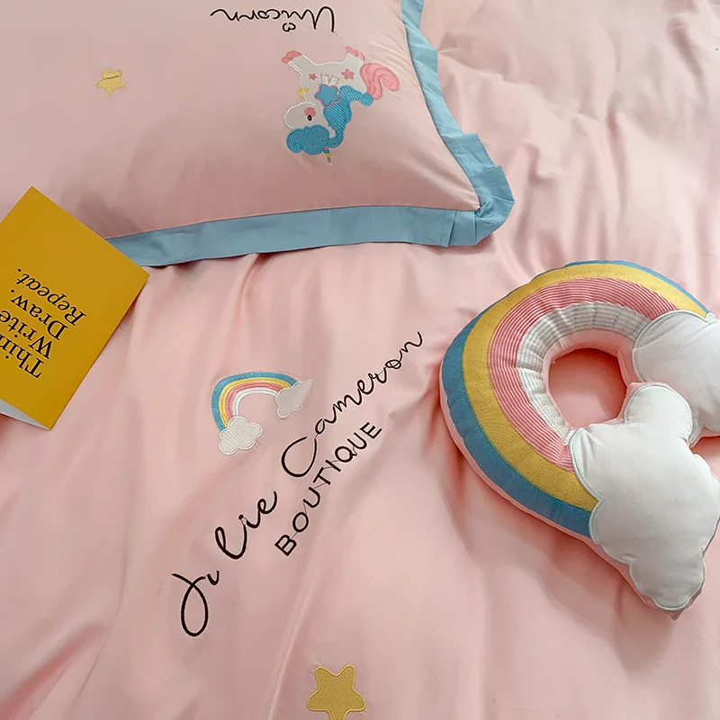 135 x 200 cm Familando Juego de ropa de cama reversible de unicornio diseño de arcoíris 80 x 80 cm 100% algodón