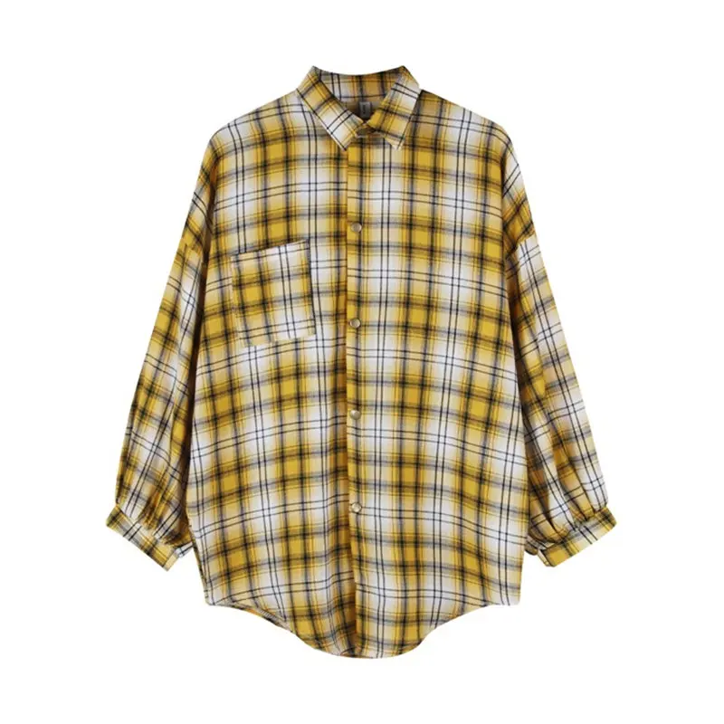 

NoEnName_Null Spring and Autumn 2020 New Plaid Shirt Women's Long Cardigan Jacket Loose Large Size Long-sleeved Shirt 50A