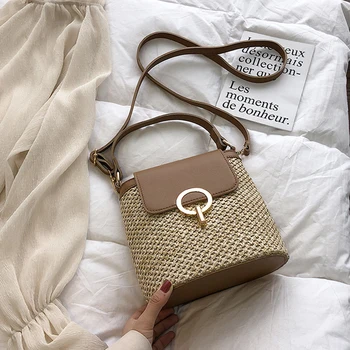 

Small Straw Bucket Bags For Women 2020 Summer Crossbody Bags Lady Travel Purses and Handbags Female Shoulder Messenger Bag