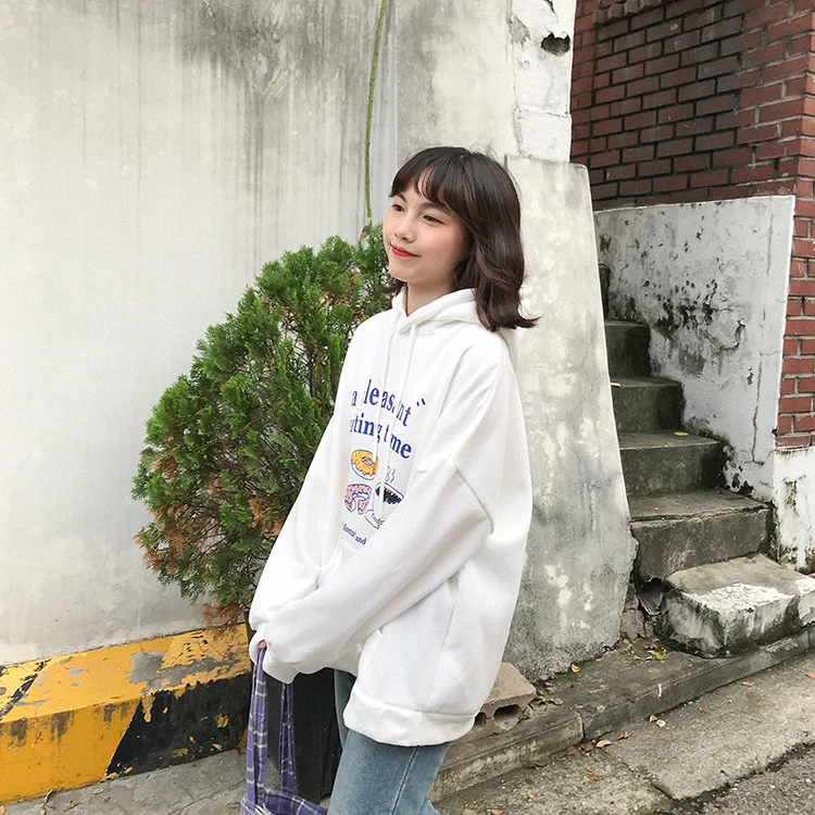 Harajuku, женские повседневные толстовки, корейские, милые, с мультяшным принтом, с длинным рукавом, свободные свитшоты, для женщин, s, осень, зима, пуловер с капюшоном