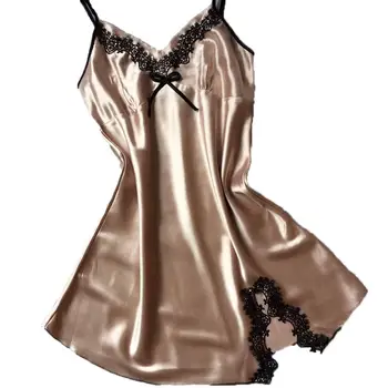 

Ladies Sexy Silk Satin Night Dress Sleeveless Nighties V -Neck Nightgown Plus Size Nightdress Lace Sleepwear Nightwear For Women