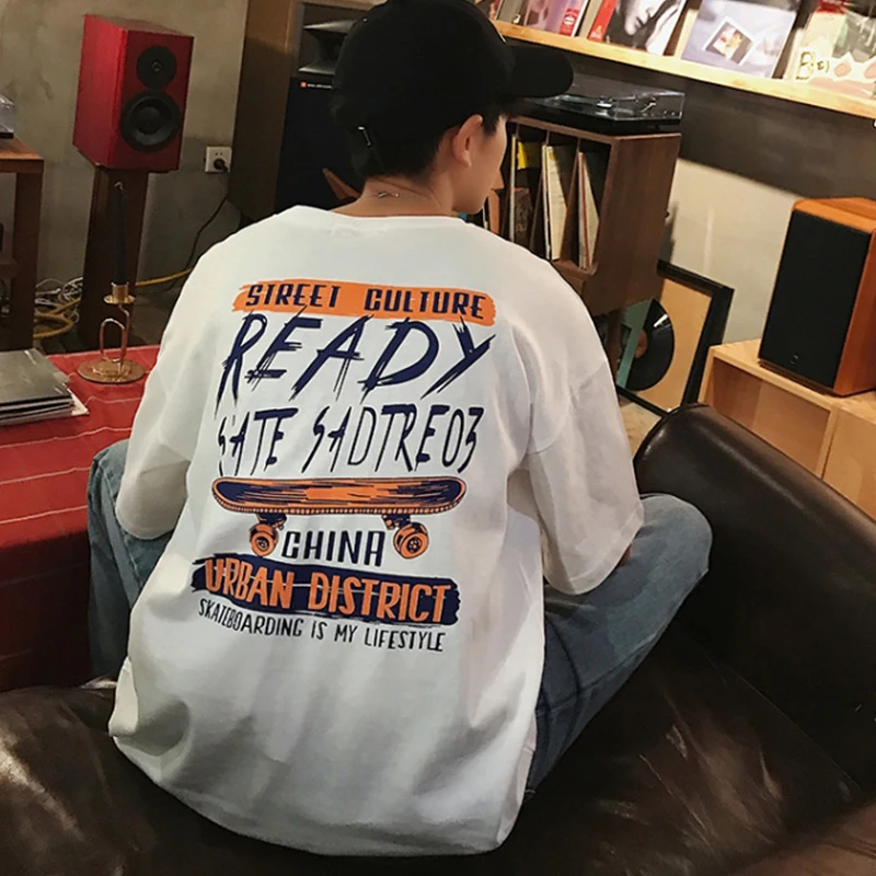 New Arrival Short sleeve Europe and America streetwear Loose Swish Creative hip hop t shirt All-match crew neck camiseta hombre