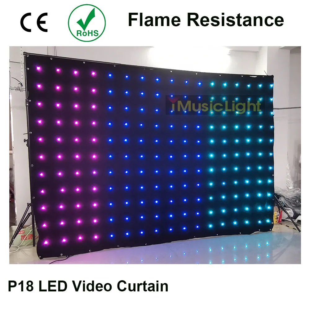 무대 LED 비디오 커튼 스크린 무대 조명 효과 배경 DMX 컨트롤러, 운반 가방 포함, P18, 3 mX3m, 80 애니메이션 패턴