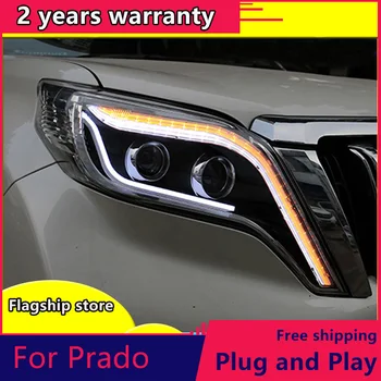 

Headlights For Toyota Prado Landcruiser Headlight 2014-2017 LC200 FJ150 Head lamp LED Bar DRL+Yellow LED Turning Bi Xenon