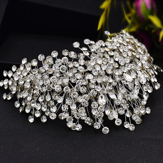Silver Gold Flower Bride Headwear Women Headband Wedding Hair Jewelry Rhinestone Bridal Hair Ornament Bridal Hair Clip for Bride H376