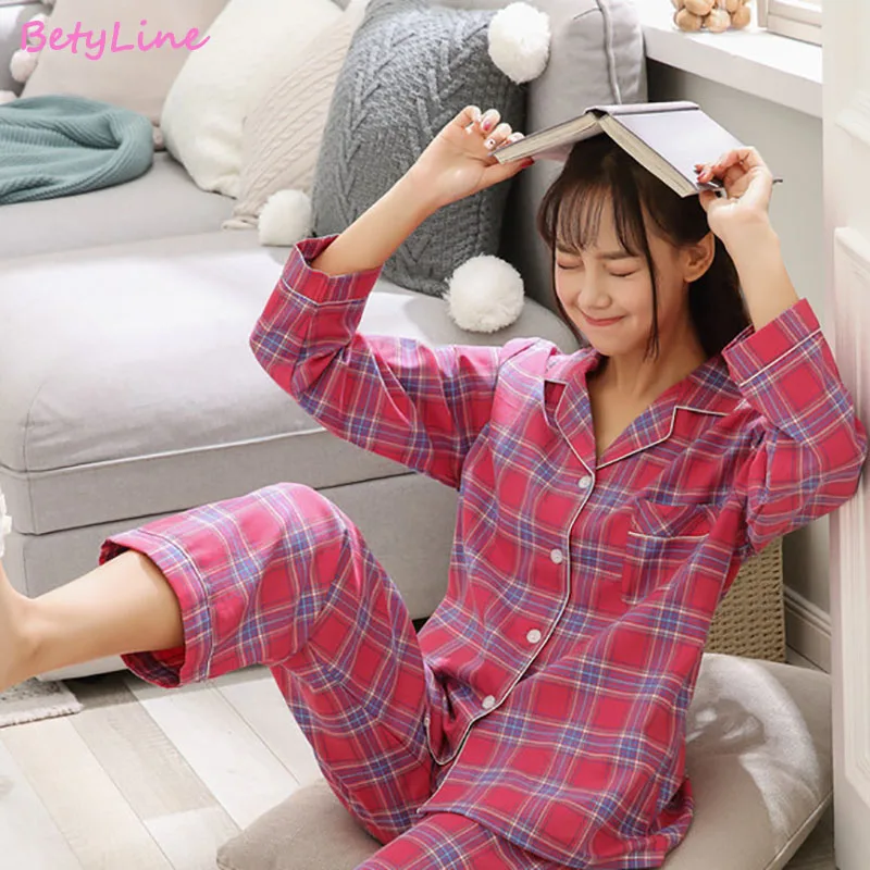 

Hot 2019 Spring Autumn Womens Pajama Sets V-Neck Cartoon Long Sleeve Women Sleepwear Pajamas Girls Nightgown for woman Plus