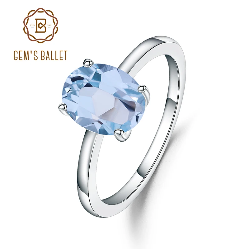 Gem's Ballet 2.36Ct Овальный натуральный Небесно-Голубой топаз драгоценный камень кольцо 925 пробы серебряный камень для рождения, солитер обручальное кольцо для женщин