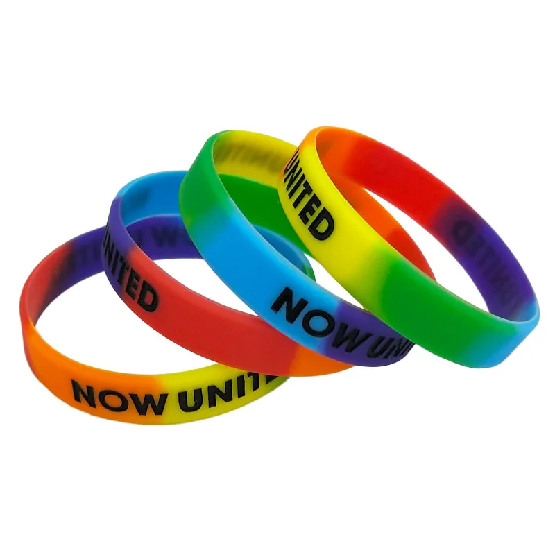 1PC NOW UNITED Rainbow Color Silicone Bracelets&Bangles Letters Wristband Sports Rubber Fashion Jewelry Gifts SH327