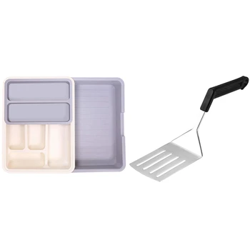 

1x Expandable Kitchen Drawer Organizer & 2 Pcs Kitchen Spatula Fried Shovel Handle BBQ Grill Scraper