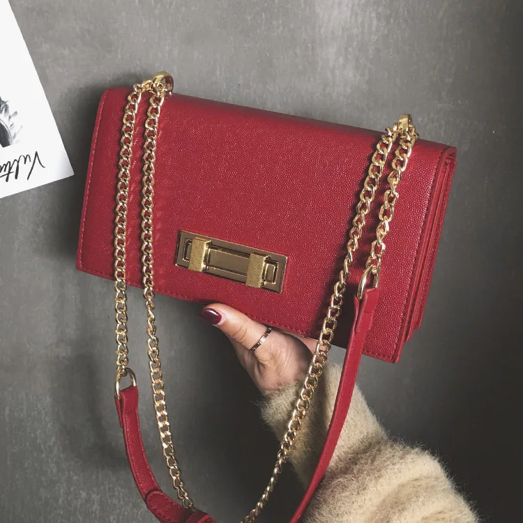 

Bag with Chain Small Bag Women's 2018 New Style Fashion Simple Europe And America Shoulder Square Sling Bag Retro Lock Shoulder