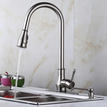 

16" Kitchen Sink Faucet Brushed Nickel Pull-Out Spray Swivel Spout Dispenser Easy To Clean Rotatable Neck