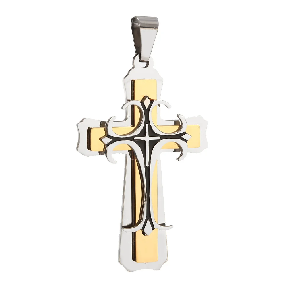 10 Style Stainless Steel Cross Necklace For Men Byzantine  Catholic Crucifix Pendant Male Punk Rock Ornaments Pendant