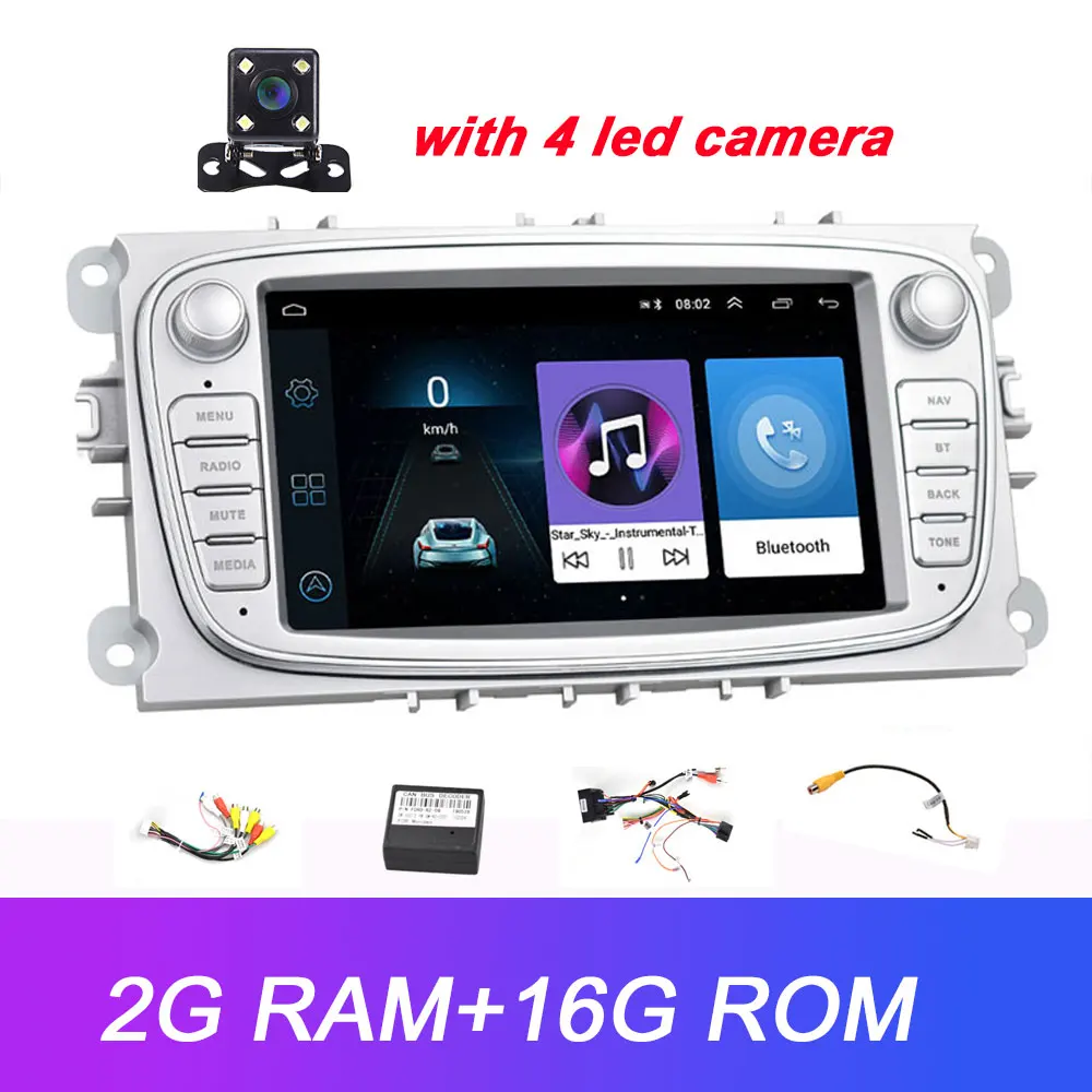 Silver2G 16G Camera Camecho 2 Din Android 8.1 Car Multimedia player GPS Navigation 7'' Touch Radio for Ford Focus Mondeo C-MAX S-MAX Galaxy II Kuga - Цвет: Silver2G 16G Camera