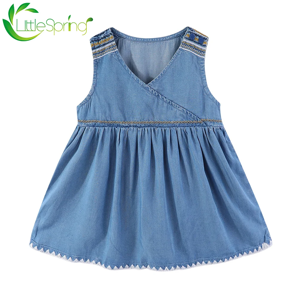 LittleSpring/милое платье для девочек Плиссированное без рукавов с перекрестным