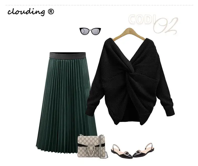 

6 Colors V Neck Beauty Back Sweater Knitted Sweater Pullover Womens Jumper Pull Femme Loose Sweater 2018 Autumn Winter